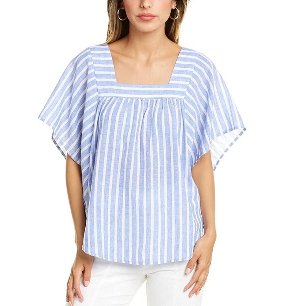 Beach Lunch Lounge‎ Zoey Linen Cotton Top Blue Stripe Square Neck Women's S/P